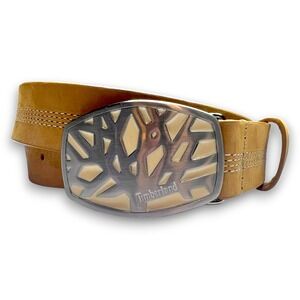 Timberland Genuine Leather Belt Tan Logo Buckle Men's Size 36 Large